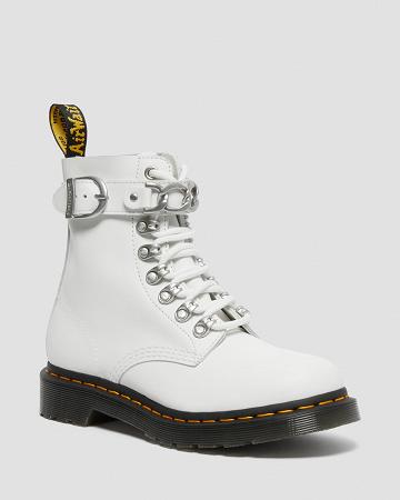 White Women's Dr Martens 1460 Pascal Chain Leather Lace Up Boots | CA 180GSO